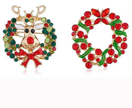 Hinleise - Broche de ciervo con diamantes de imitación para Año Nuevo Decoratio Broche Pin Carruaje Joya Regalos # E – Juego de 2 piezas