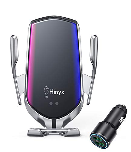 Hinyx Cargador Inalámbrico Coche, Qi Cargador Rápido Wireless Car Charger Soporte Móvil 10W para Samsung S10/S10+/S9/S8/S8+/Note 8,7.5W para iPhone XS Max/XR/X/8/8 Plus, 5W QI-enabled