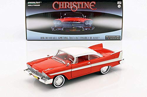 Hollywood Greenlight Plymouth Fury construida en 1958 a Partir de la película Christine (1983), Rojo / Blanco / Plata, Escala 1:24