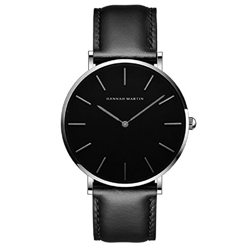 Hombre Relojes, L'ananas 2020 Hombres Estilo Minimalista Anolog Negocio Cuarzo Cuero de PU Amable Relojes de Pulsera Wrist Watches con Caja de Regalo (Negro+Plata)