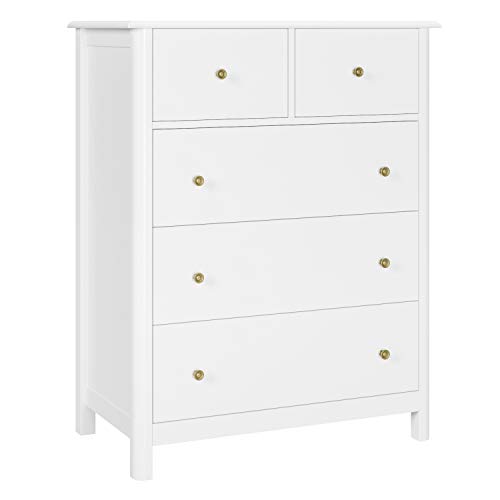 HOMECHO Cómoda de 5 Cajones para Almacenaje Cómoda de Noche para Salón Dormitorio Mueble Dormitorio de Madera Blanco 76 x 40 x 94 cm