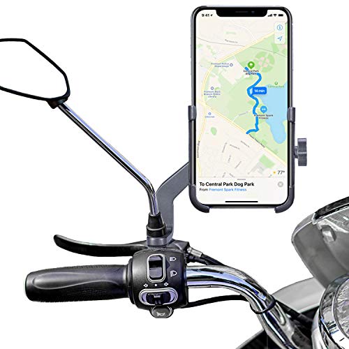 Homeet Soporte Móvil Moto, Soporte Telefono Motocicleta Retrovisor Universal Aleación de Aluminio 360 Rotación Soporte Moto Retrovisor Antideslizante para 4.7" a 6.8" Telefono y GPS
