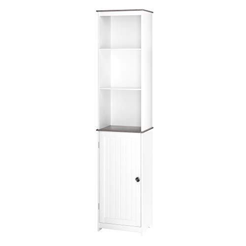 Homfa Mueble Baño Auxiliar Armario Almacenaje Alto Armario Columna con 6 Estantes 1 Puerta para Salón Cocina Dormitorio Madera Blanco 40x30x180cm