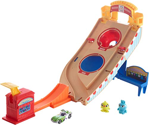 Hot Wheels Disney Toy Story 4 Pista de Coches Buzz Lightyear Rescate en la Feria con Minifiguras (Mattel GCP24)