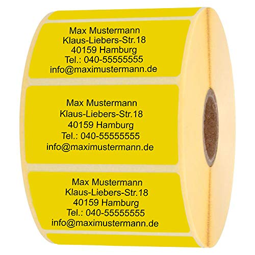 INDIGOS UG® etiquetas de nombre - etiquetas de dirección - 40x22 mm - 100 piezas - amarillo con estampado negro - papel adhesivo