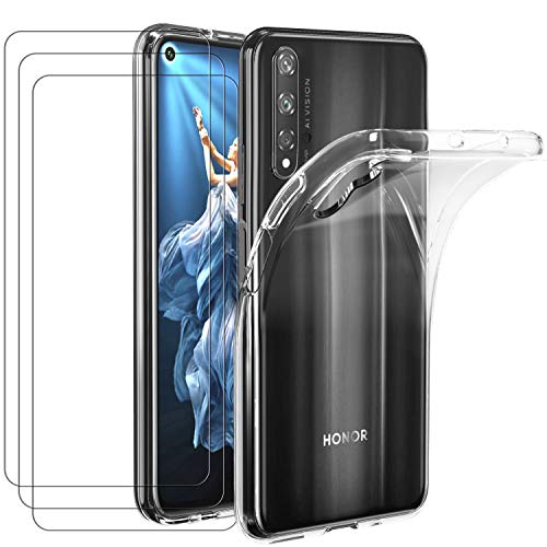 ivoler Funda para Huawei Nova 5T / Honor 20 + [3 Unidades] Cristal Templado, Transparente TPU Silicona [Carcasa + Vidrio Templado] Ultra Fina Protector de Pantalla y Caso