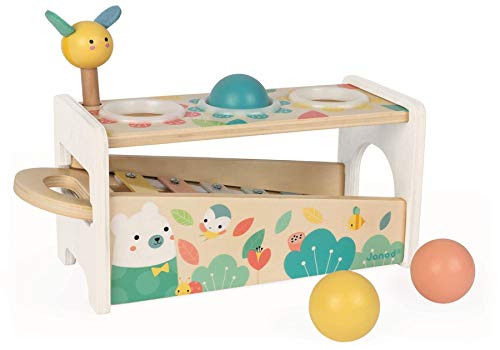 Janod - Xilófono para golpear Pure, juguete de madera 2 en 1, despertador musical y juego de habilidad, con 3 bolas + Martillo + Xilófono, desde 1 año (J05155) Janod - Xilófono para golpear Pure, juguete de madera 2 en 1, despertador musical y juego de habilidad, con 3 bolas + Martillo + Xilófono, desde 1 año (J05155)