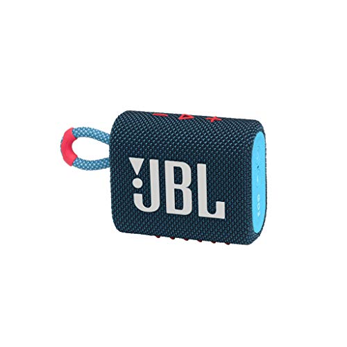 JBL GO 3 - Altavoz inalámbrico portátil con Bluetooth, resistente al agua y al polvo (IP67), hasta 5h de reproducción con sonido de alta fidelidad, azul y rosa