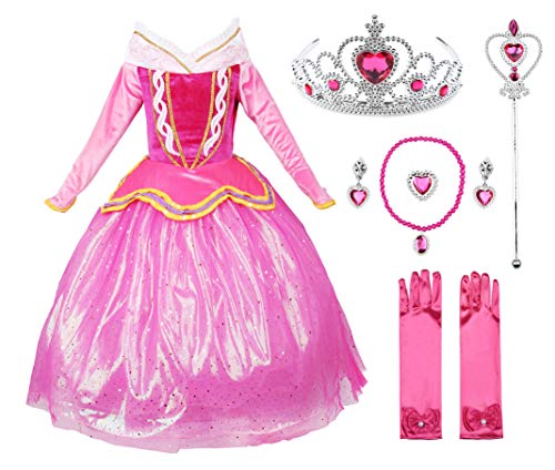 JerrisApparel Rosa Vestido de Princesa Disfraz Niña Vestido de Fiesta Vestido de Ceremonia (120cm, Rosa con Accesorios)