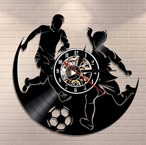 JJYM Soccer Sports Game Boy Room Reloj de Pared Soccer Vinyl Record Reloj de Pared Jugadores de fútbol Decoraciones para el hogar Vinyl Record Wall Art