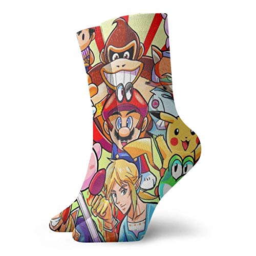 JONINOT Smash Bros Mar-io Legend Of Zelda Kirby Pi-ka-chu Calcetines Crew Comfort Deportes Adolescentes Anime Tobillo Niño acogedor W8.5CM x L30CM