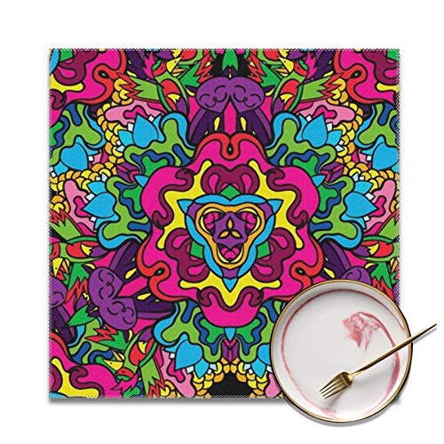 Juego de 4 manteles Individuales con patrón de Arte psicodélico Hippie de los años 60 para Mesa de Comedor, tapetes de Cocina Lavables Resistentes al Calor, 12 x 12 Pulgadas Juego de 4 manteles Individuales con patrón de Arte psicodélico Hippie de los años 60 para Mesa de Comedor, tapetes de Cocina Lavables Resistentes al Calor, 12 x 12 Pulgadas