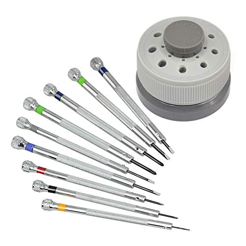 Juego de 9 destornilladores para reparación de relojeros, con soporte ranurado, kit de herramientas para relojes Juego de 9 destornilladores para reparación de relojeros, con soporte ranurado, kit de herramientas para relojes