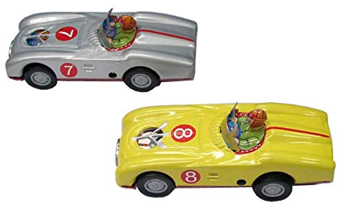 Juguete Decorativo de Hojalata Coche Plateado O Amarillo (1 Unidad Surtida) Vehículos de Cuerda. Juguetes y Juegos de Colección. Regalos Originales. Decoración Clásica.