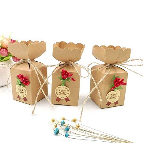 JZK 50 Cajas Favor Kraft con línea Yute + Flores + Pegatinas, Caja Dulces Caramelos Papel para Boda cumpleaños Navidad Baby Shower Fiesta graduación JZK 50 Cajas Favor Kraft con línea Yute + Flores + Pegatinas, Caja Dulces Caramelos Papel para Boda cumpleaños Navidad Baby Shower Fiesta graduación