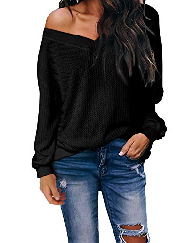 kenoce Jersey Mujer Otoño Suéter Fuera del Hombro Oversize Ancho Tejer Sueter Oversize Pullover Mujer Manga Larga Casual Suelto Blusa G-Nergo S