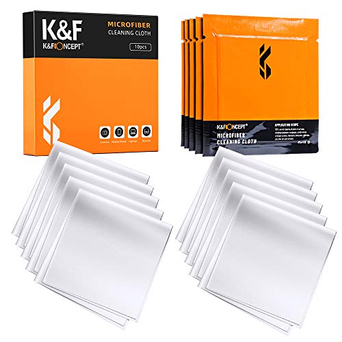 K&F Concept-10 Piezas Paños Limpieza de Microfibra Envasado al Vacío/Secos/Lavables/15×15cm para Gafas/Pantallas/Objetivos/Lentes/PC, Gamuza Gafas, Toallitas Gafas,Bayeta Gafas