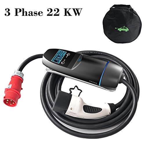 K.H.O.N.S. 22kw EV Cargador Tipo 2 32A Trifasico EV/Vehículos Eléctricos Cables de Carga Tipo 2 8A/16A/24A/32A Conector CEE 5 Polos EV Caja de Carga, 3 fase/1fase, Bolsa,IEC 62752,CE