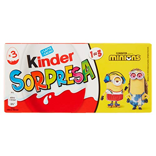 Kinder Ferrero - Huevo dulce con sorpresa, recubierto de chocolate fino a leche, 4 paquetes de 3 unidades de 20 g [12 unidades, 240 g]