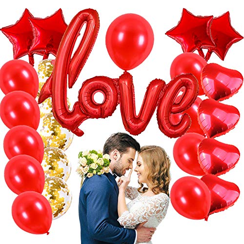 Kit San Valentin 2021 Decoracion,27 Pcs Globos San Valentin Globos Corazon Globos Confeti Globos Rojos,Versión Mejorada,Decoración Romantica Para el día De San Valentín Bodas