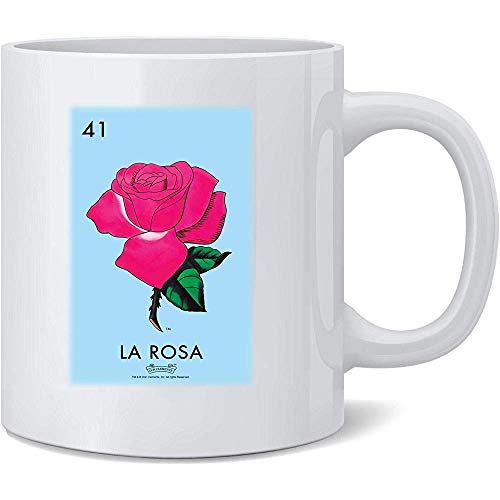 La Rosa Rose Loteria Card Bingo mexicano Taza de café de cerámica Tazas de café Taza de té Regalo divertido de la novedad 11 oz