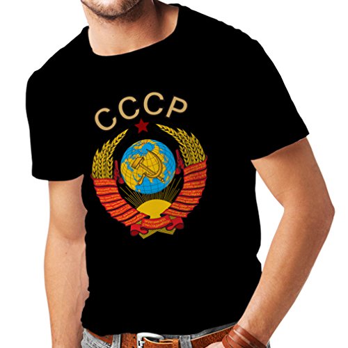 lepni.me Camisetas Hombre СССР URSS Unión Soviética Bandera de Rusia y Himno (Large Negro Multicolor)