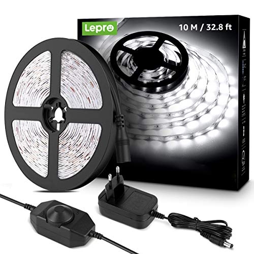 Lepro Tira de LED 10M blanca fría 6000K, Tira luz regulable 600 LED SMD 2835, cadena de luz blanca autoadhesiva, Tira LED 24W 1800lm, Luces de Tiras LED para decoración navideña de cocina interior Lepro Tira de LED 10M blanca fría 6000K, Tira luz regulable 600 LED SMD 2835, cadena de luz blanca autoadhesiva, Tira LED 24W 1800lm, Luces de Tiras LED para decoración navideña de cocina interior
