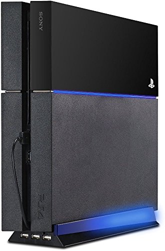 LeSB Playstation 4 Soporte Vertical para PS4 Consola con Triple USB-Hub y Luz LED Azul, Negro/Blanco