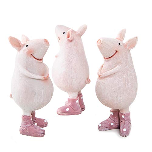 Logbuch-Verlag 3 figuras de cerdito de la suerte para colocar de pie 9 cm con botas de goma – cerdito rosa – Decoración de mesa Give-Away Nochevieja