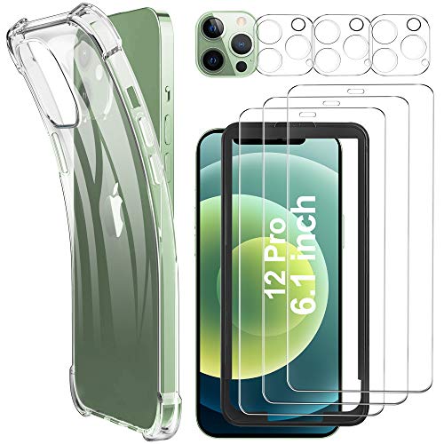 Luibor [7 in 1] Cristal Templado Compatible con iPhone 12 Pro + Funda + cámara Protector de Pantalla,[9H Dureza] [Compatible con la Funda] [Equipado con Soporte de Montaje más Seguro]