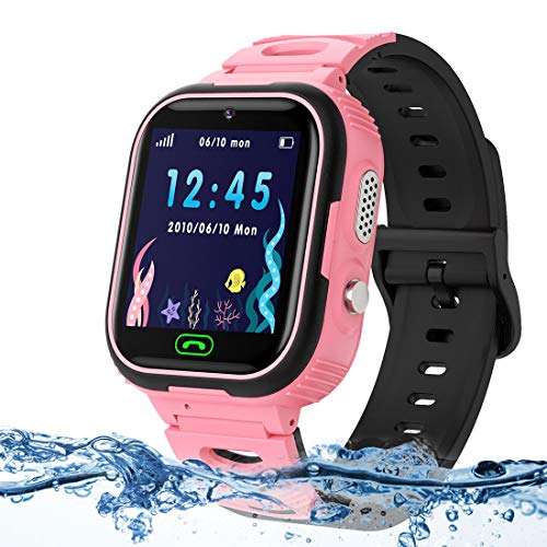 LUKYBIRDS Kids Smartwatch para Niños LBS Tracker Reloj Inteligente Resistente al Agua Reloj niña de 3-12 años con SOS Juego de Pantalla táctil para Regalo de cumpleaños para niños(Rosa)