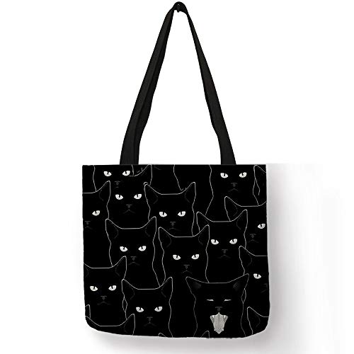 LXX Tela Bolsas de Compras Plegables para comestibles Bolsa de Asas de impresión de Gato Negro para Mujer Bolsas de Libro de la Escuela de la Personalidad 1pcs (Color : 001)