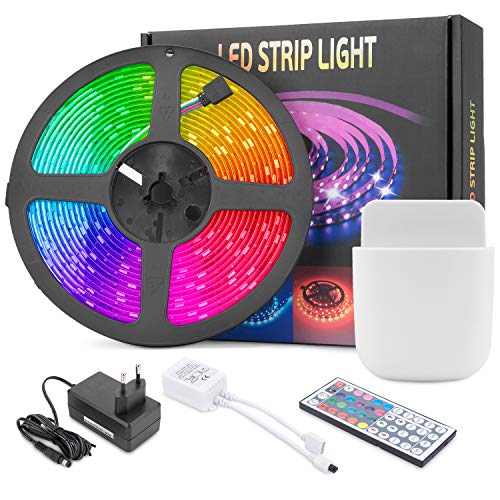 Mafiti Tira LED Multicolor , Luces LED RGB 5M. SMD 5050 con Control Remoto de 44 Botones, 150 LEDs de 20 Colores disponibles y 8 niveles de brillo, 6 opciones DIY para Habitaciones, Dormitorios.