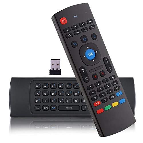 Mando a Distancia con Mini Teclado y Ratón Aéreo al Reverso, Ratón Aéreo Air Mouse MX3 Control Remoto USB2.0 Inalámbrico IR Compatible con Android TV, Raspberry Pi 4, Kodi, PC Ordenador