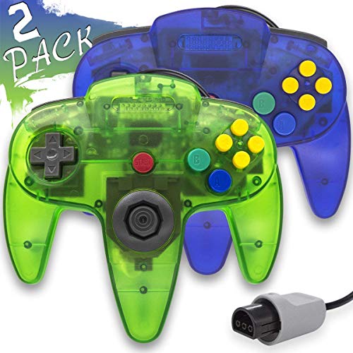 Mando con Cable para Consola Nintendo 64 N64, Mando Mejorado Joystick clásico de Videojuego (Verde Claro y Azul Claro, Paquete de 2)