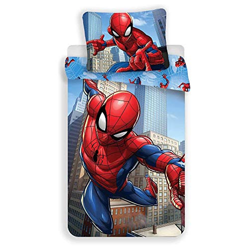 Marvel Spiderman - Juego de cama de 2 piezas, funda nórdica de 140 x 200 cm y funda de almohada de 70 x 90 cm