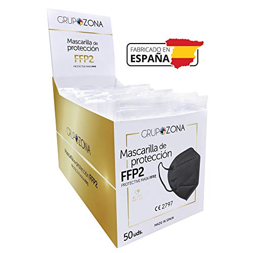Mascarillas FFP2 negras homologadas y fabricadas en España CE 2797, filtrado de 5 capas - GrupoZona - Mascarilla ffp2 protección respiratoria