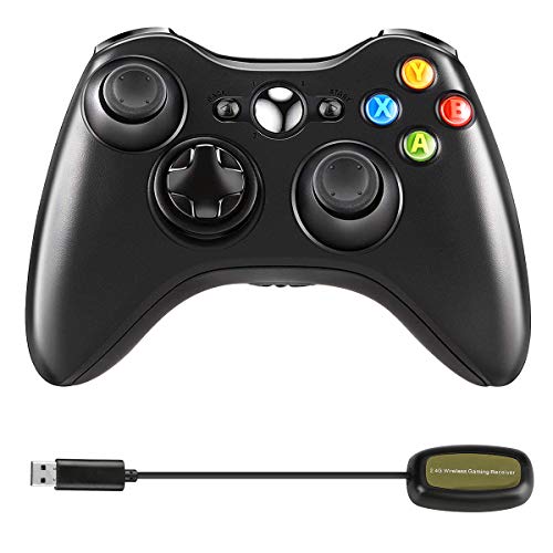 Maxjaa Controlador inalámbrico 2.4G Gamepad de Doble vibración con Receptor y Joystick Mejorado, Controlador inalámbrico de Juegos Xbox 360 para Xbox 360 Slim PC Windows 7, 8, 10