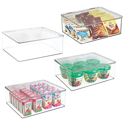 mDesign Juego de 4 fiambreras con tapa para el frigorífico – Cajas de plástico para guardar alimentos – Organizador de nevera para tarritos infantiles y otros productos – transparente