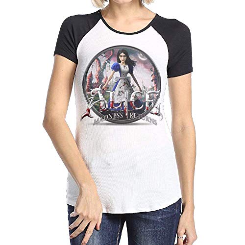 MeiShop Custom Raglan Short Sleeve T Shirts tee Women's Alice Madness Returns Short Sleeve Raglan Baseball T-Shirt Black Camisetas Cortas para Mujer