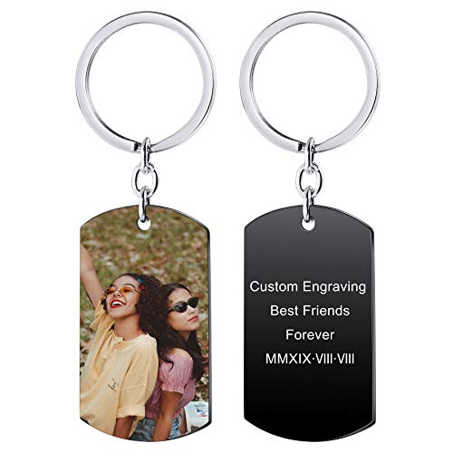 MeMeDIY Llavero Personalizado con Etiqueta de Perro Grabado Personalizado Nombres/Fecha/Texto/Color Foto Acero Inoxidable de Tungsteno para Hombres Mujeres Pareja Mejor