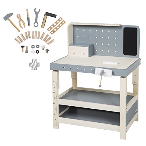 Mesa de trabajo roba, banco de trabajo de madera, con gran cantidad de herramientas, banco de trabajo grande, estante, 3 cajones, ajustable en altura, utilizable a partir de 3 años Mesa de trabajo roba, banco de trabajo de madera, con gran cantidad de herramientas, banco de trabajo grande, estante, 3 cajones, ajustable en altura, utilizable a partir de 3 años
