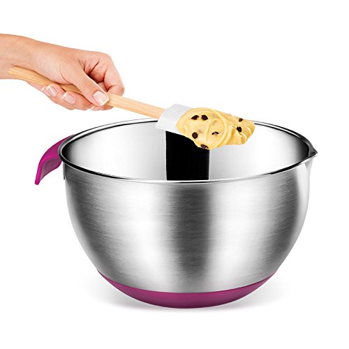 Metaltex - Bol mezclador y base antideslizante, acero inoxidable, 4,6 l, color gris y morado Metaltex - Bol mezclador y base antideslizante, acero inoxidable, 4,6 l, color gris y morado