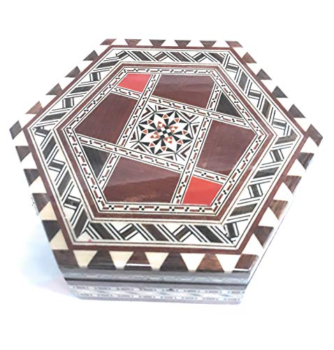 MH Joyero taracea Hexagonal 16×16cm Marron Hexagonal taracea Jewellery Box