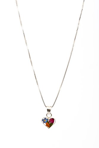 Minely Jewels Exclusivo Colgante de Flores Reales fijadas a Mano en Resina en Forma de corazón. Incluye Preciosa Cadena de Plata de Ley 925