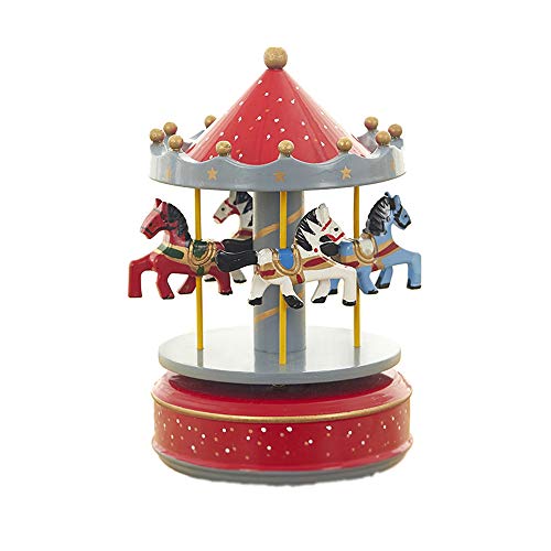 MINGZE Cajas Musicales, Caja de música de Madera Europea con 4 Caballos con carrusel, para niñas Niños Niños Bebé Navidad Cumpleaños Cumpleaños Regalo (Dot-Red)