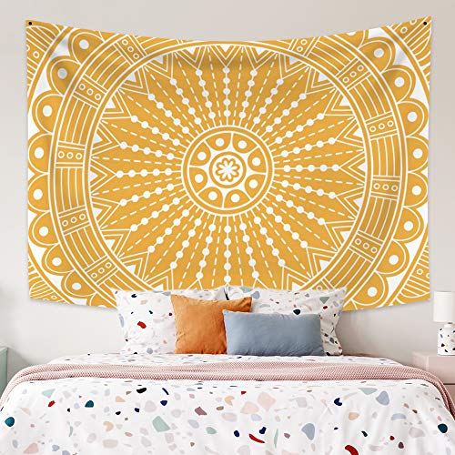 Miueapera - Tapiz de tela de poliéster con diseño de mandala india amarilla para colgar en la pared, decoración de techo, ventana, cortina divisora de habitación, regalo para familiares y amigos