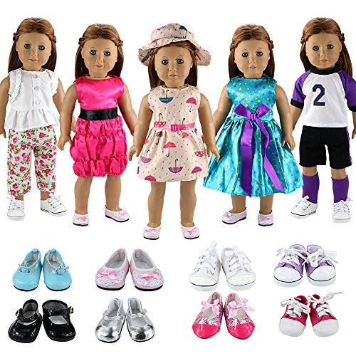 Miunana 7X = 5X Vestidos Verano Casual Ropas de Deporte Vestir 2 Pares Zapatos Accesorios para 18 Muñeca 46 cm American Girl Doll