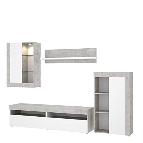 Mobelcenter - Mueble de Salón Tokio - Módulo TV, Módulo con estantes, Módulo Superior y Estante - Acabado en Color Cemento y Blanco - Medidas: Ancho: 254 cm x Alto: 112 cm x Fondo: 42 cm - (1200) Mobelcenter - Mueble de Salón Tokio - Módulo TV, Módulo con estantes, Módulo Superior y Estante - Acabado en Color Cemento y Blanco - Medidas: Ancho: 254 cm x Alto: 112 cm x Fondo: 42 cm - (1200)