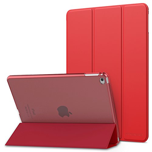 MoKo Funda para iPad Air 2 - Ultra Slim Función de Soporte Protectora Plegable Smart Cover Trasera Transparente Durable para Apple iPad Air 2 (iPad 6) 9.7 Pulgadas, Rojo (Auto Sueño/Estela)